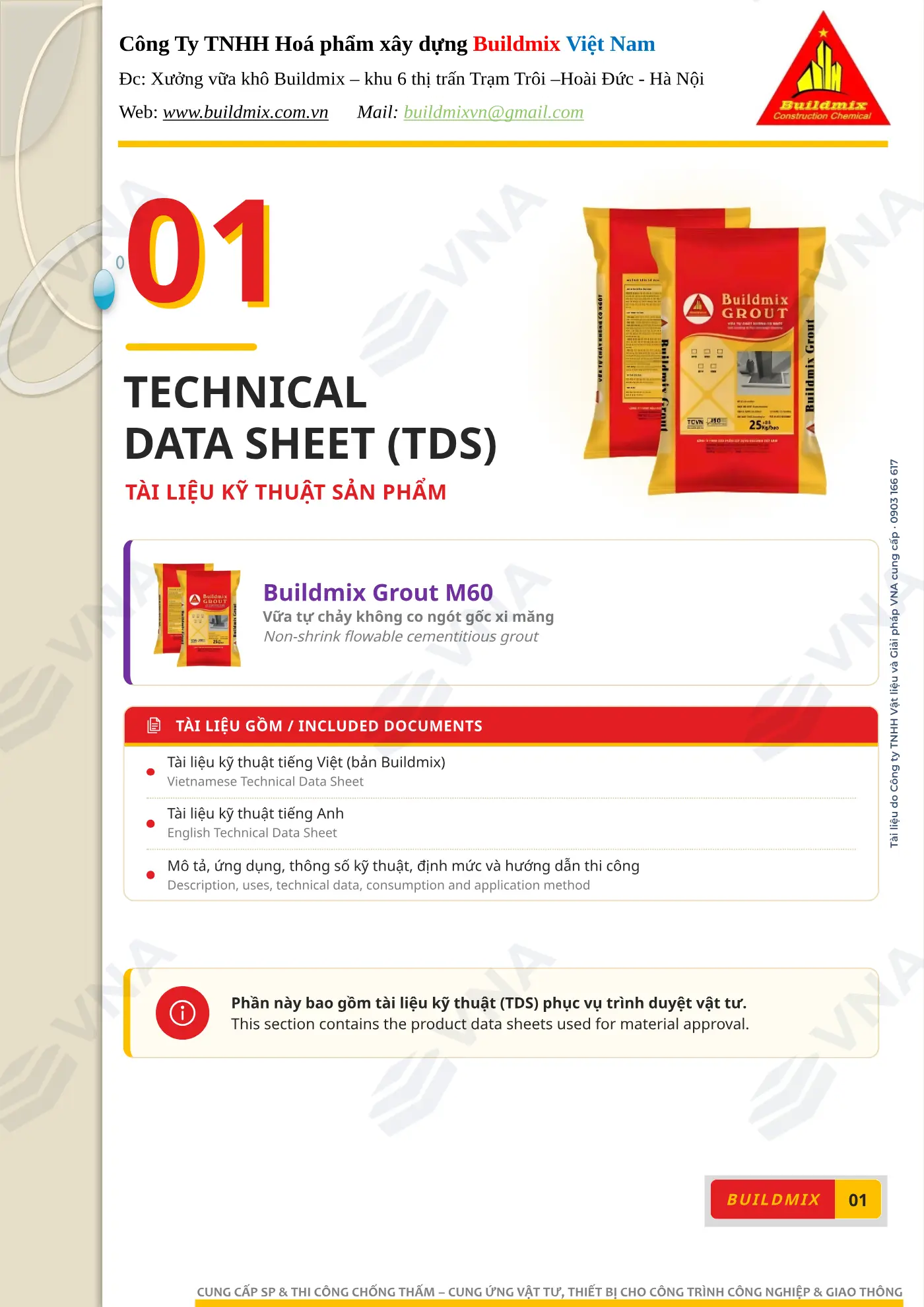 Hồ sơ kỹ thuật Buildmix Grout M40 / M60 / M80 – trang 1