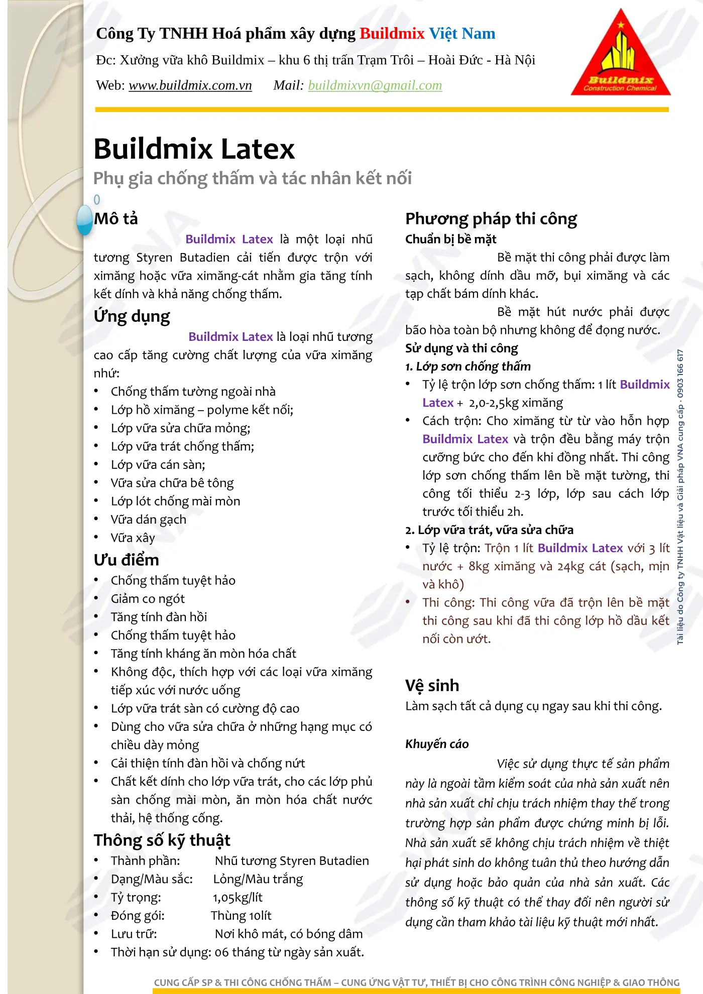 Hồ sơ kỹ thuật Buildmix Latex – trang 2