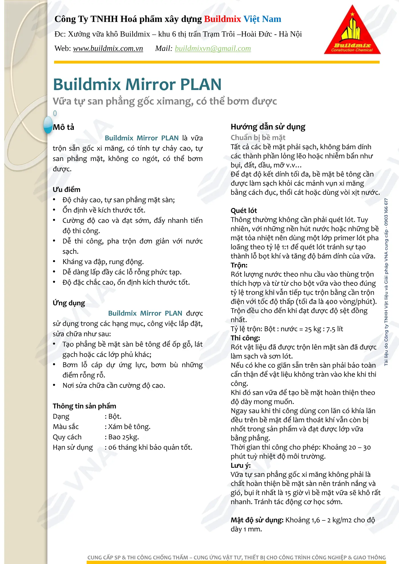 Hồ sơ kỹ thuật Buildmix Mirror PLAN – trang 2