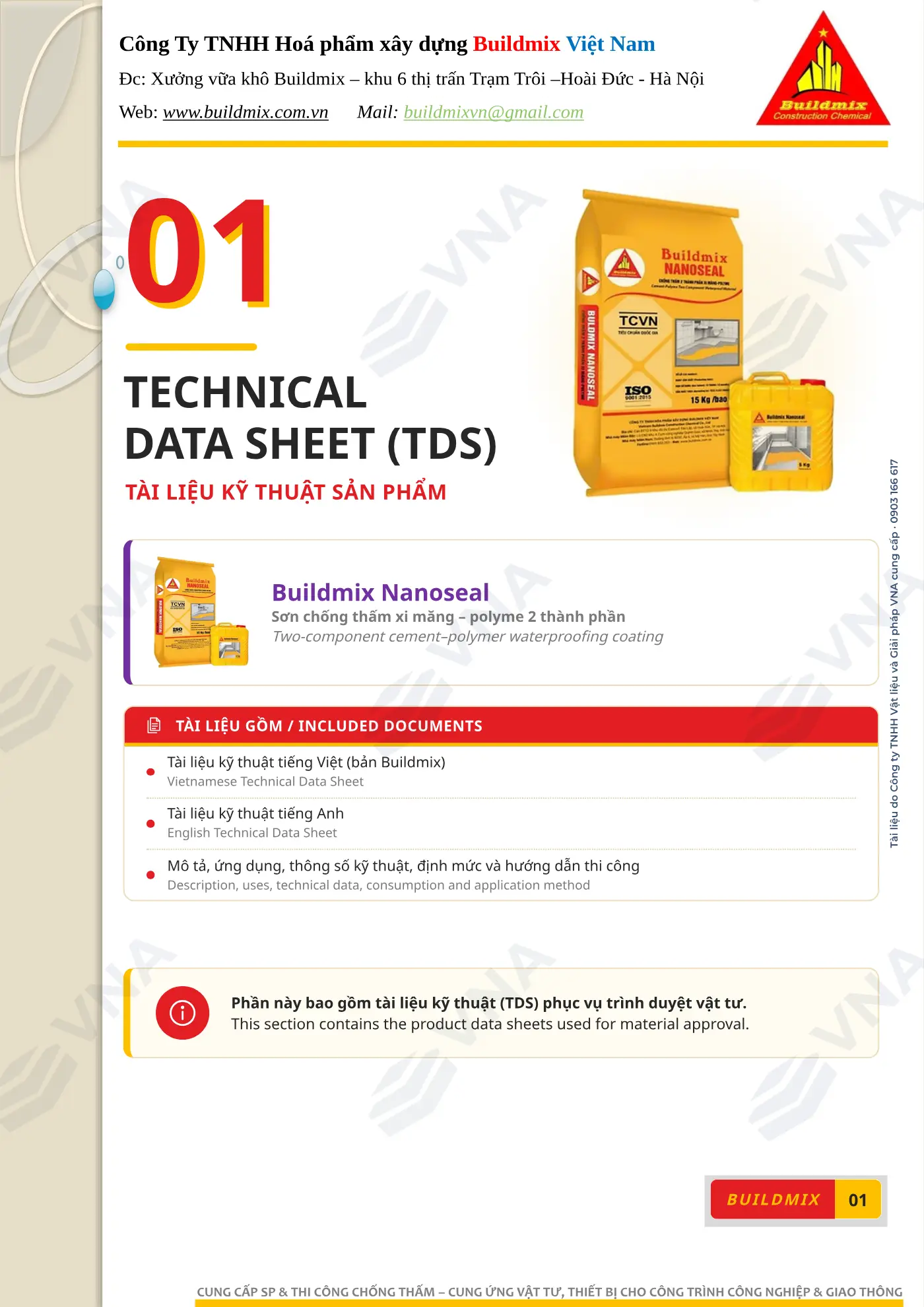 Hồ sơ kỹ thuật Buildmix Nanoseal – trang 1