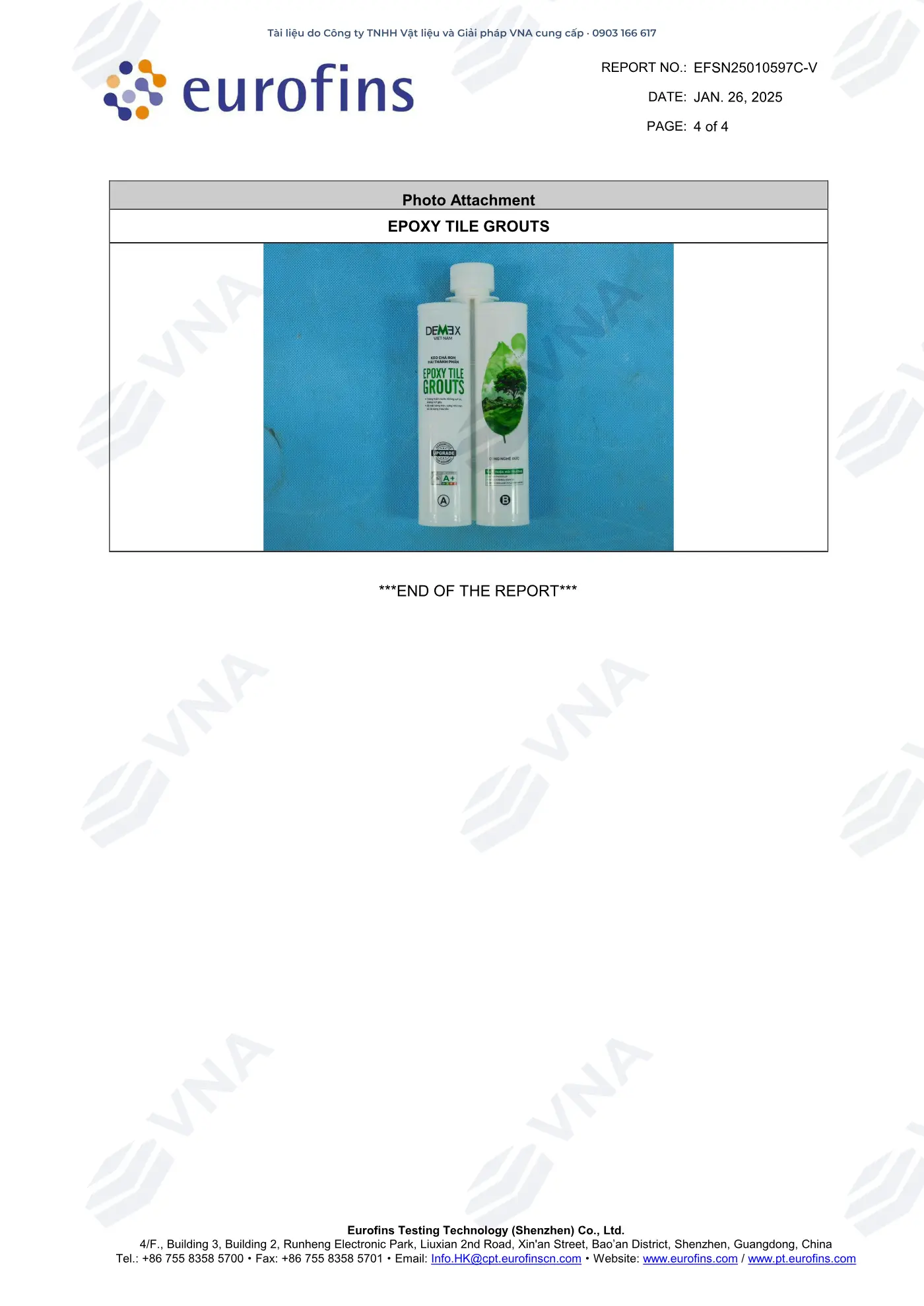 Demex Epoxy Tile Grouts – phát thải VOC đạt A+ (Eurofins) – trang 4