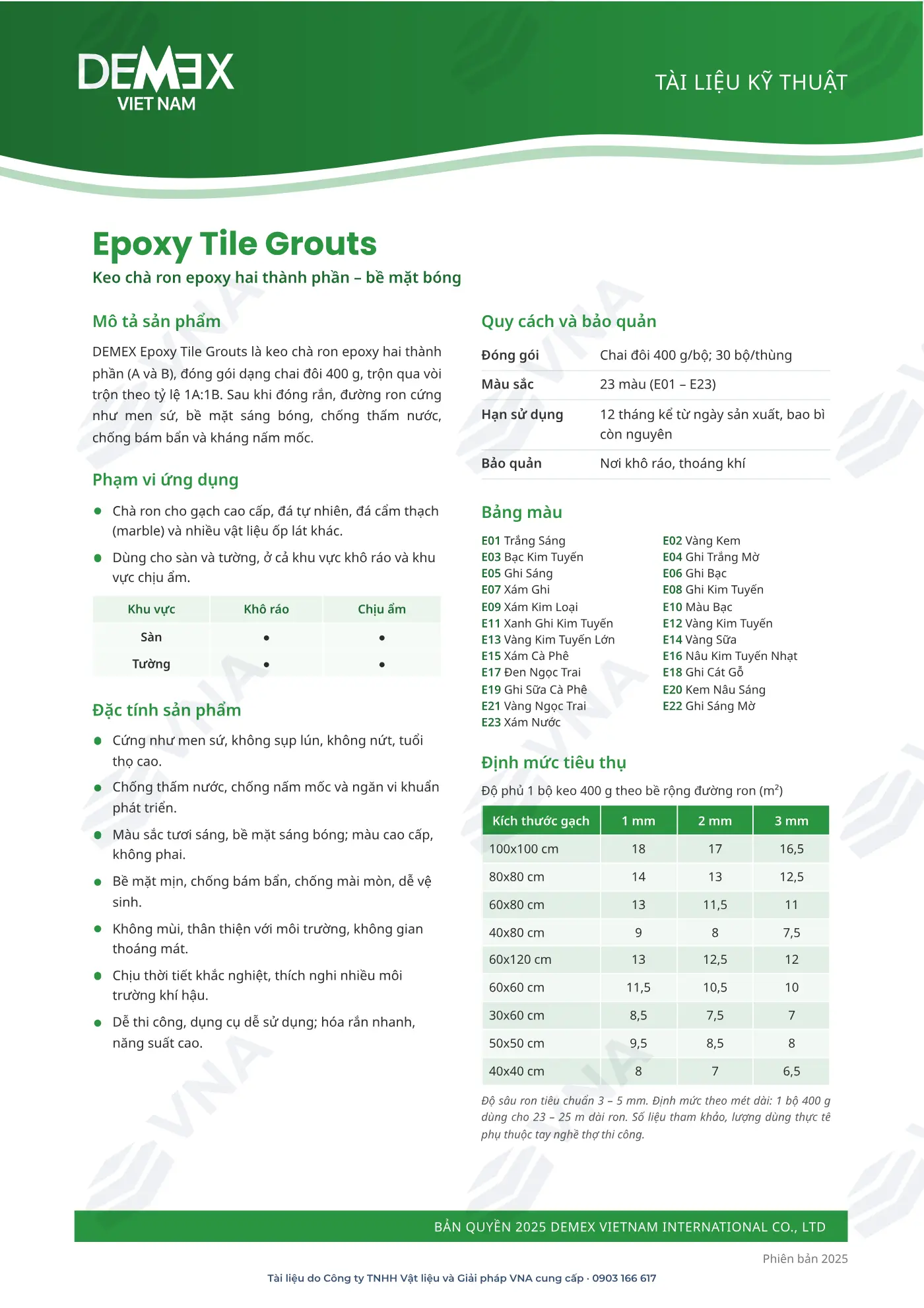 Hồ sơ kỹ thuật Demex Epoxy Tile Grouts – trang 2