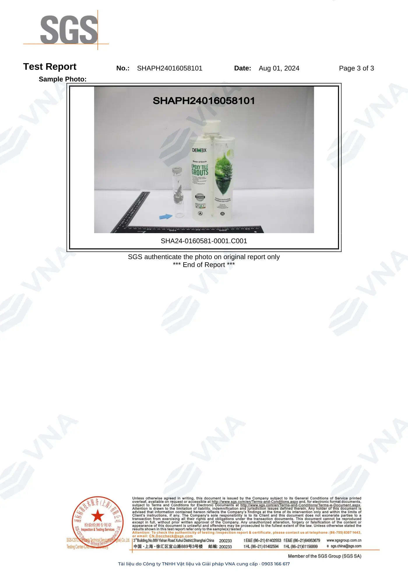 Demex Epoxy Tile Grouts – formaldehyde tự do (SGS) – trang 3