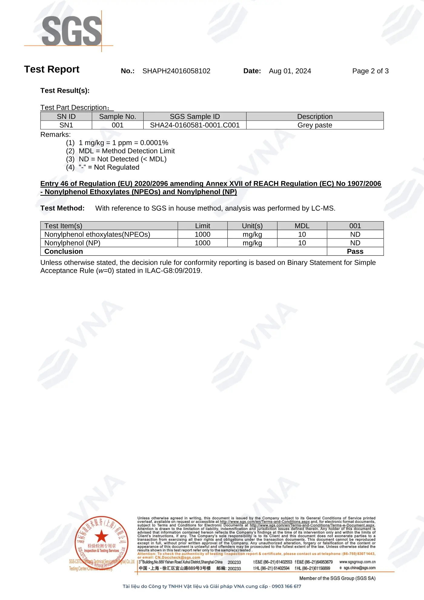 Demex Epoxy Tile Grouts – REACH: NP and NPEO (SGS) – page 2