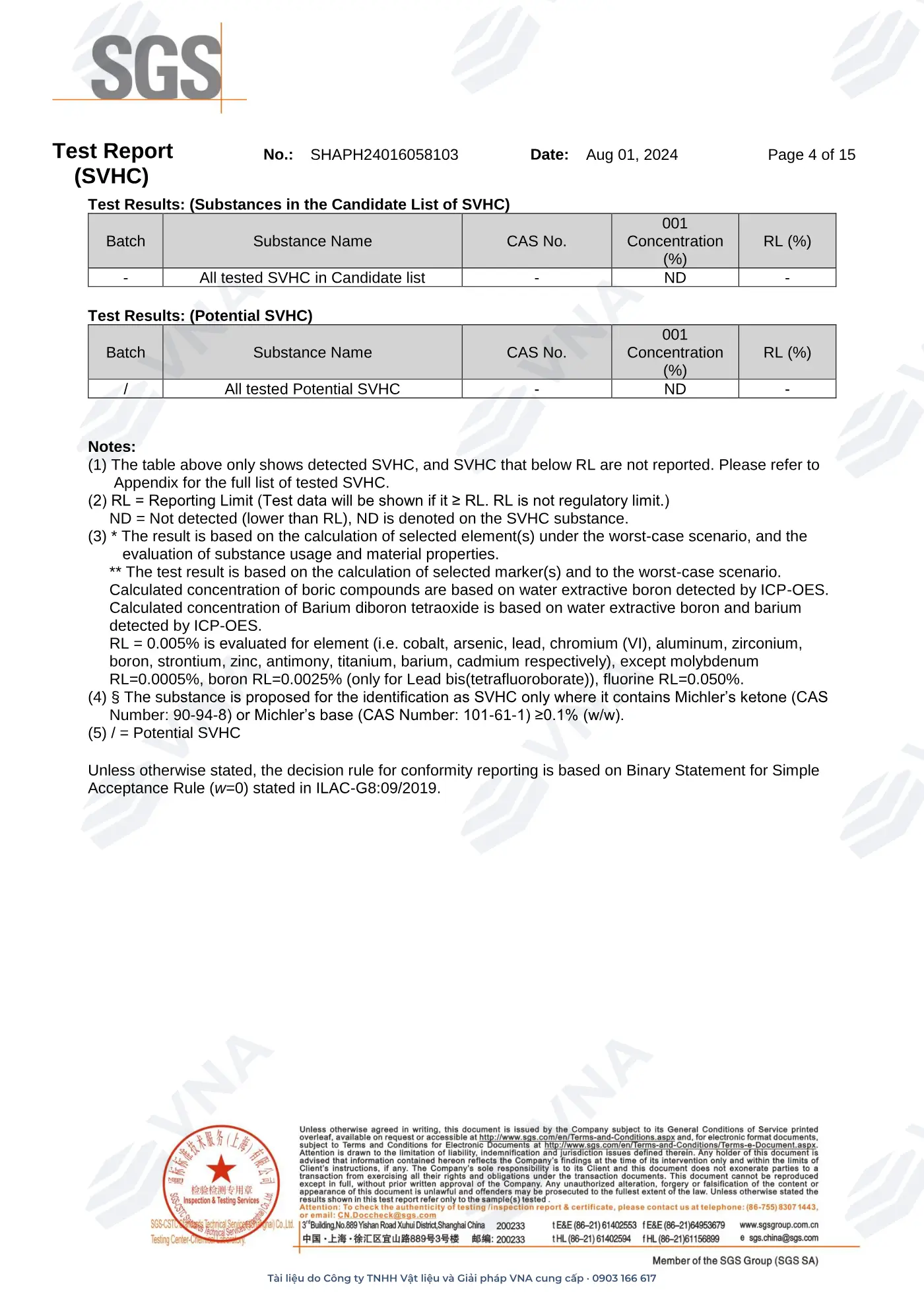 Demex Epoxy Tile Grouts – REACH: 241 SVHC screening (SGS) – page 4