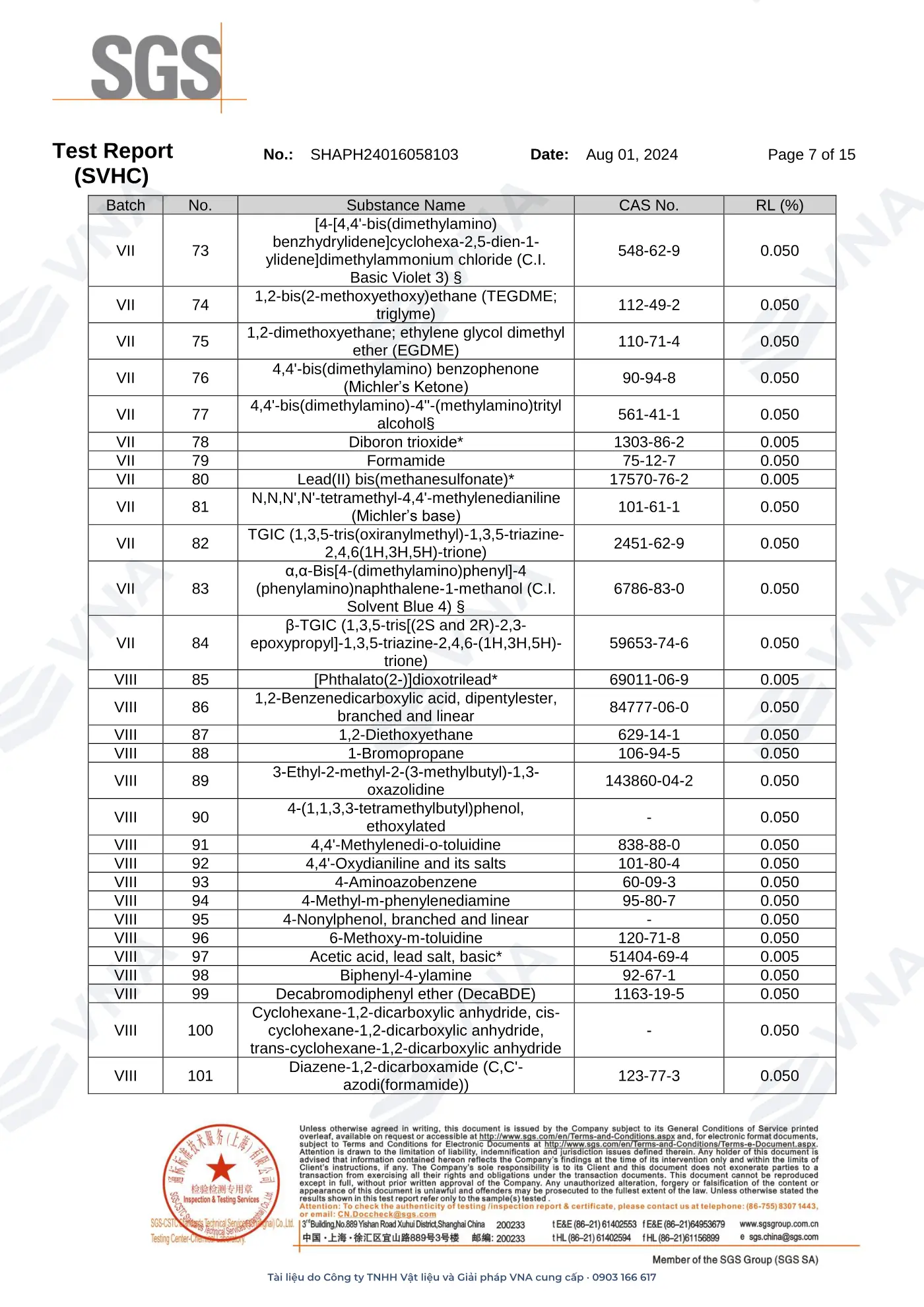 Demex Epoxy Tile Grouts – REACH: 241 SVHC screening (SGS) – page 7