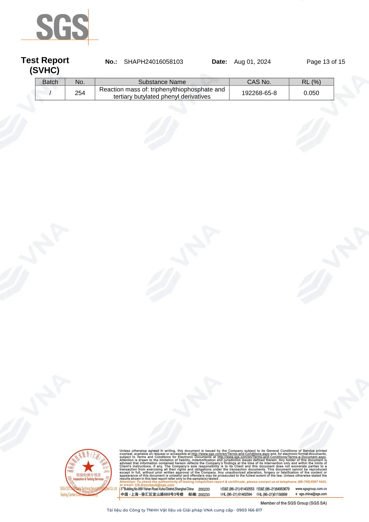 Demex Epoxy Tile Grouts – REACH: 241 SVHC screening (SGS) – page 13