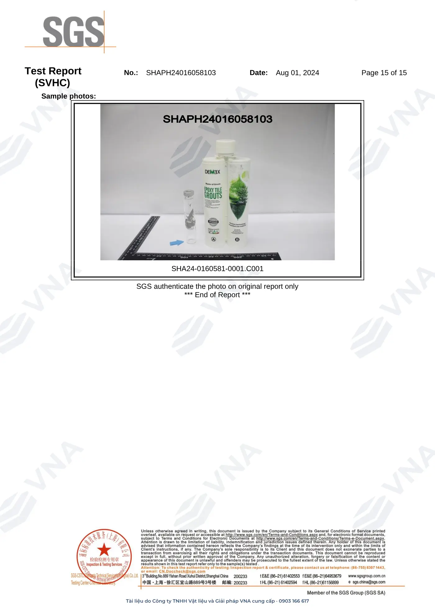 Demex Epoxy Tile Grouts – REACH: 241 SVHC screening (SGS) – page 15