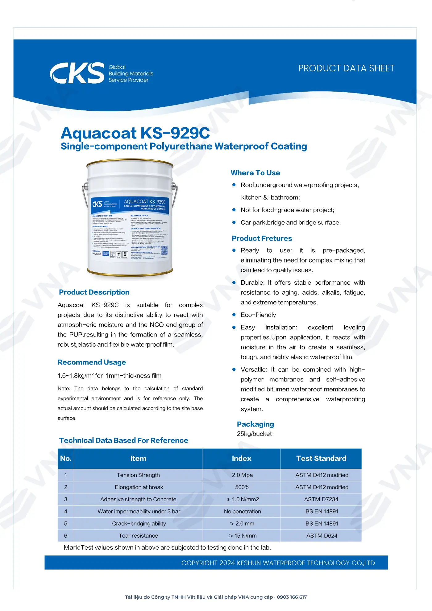 Keshun Aquacoat KS-929C technical dossier – page 3