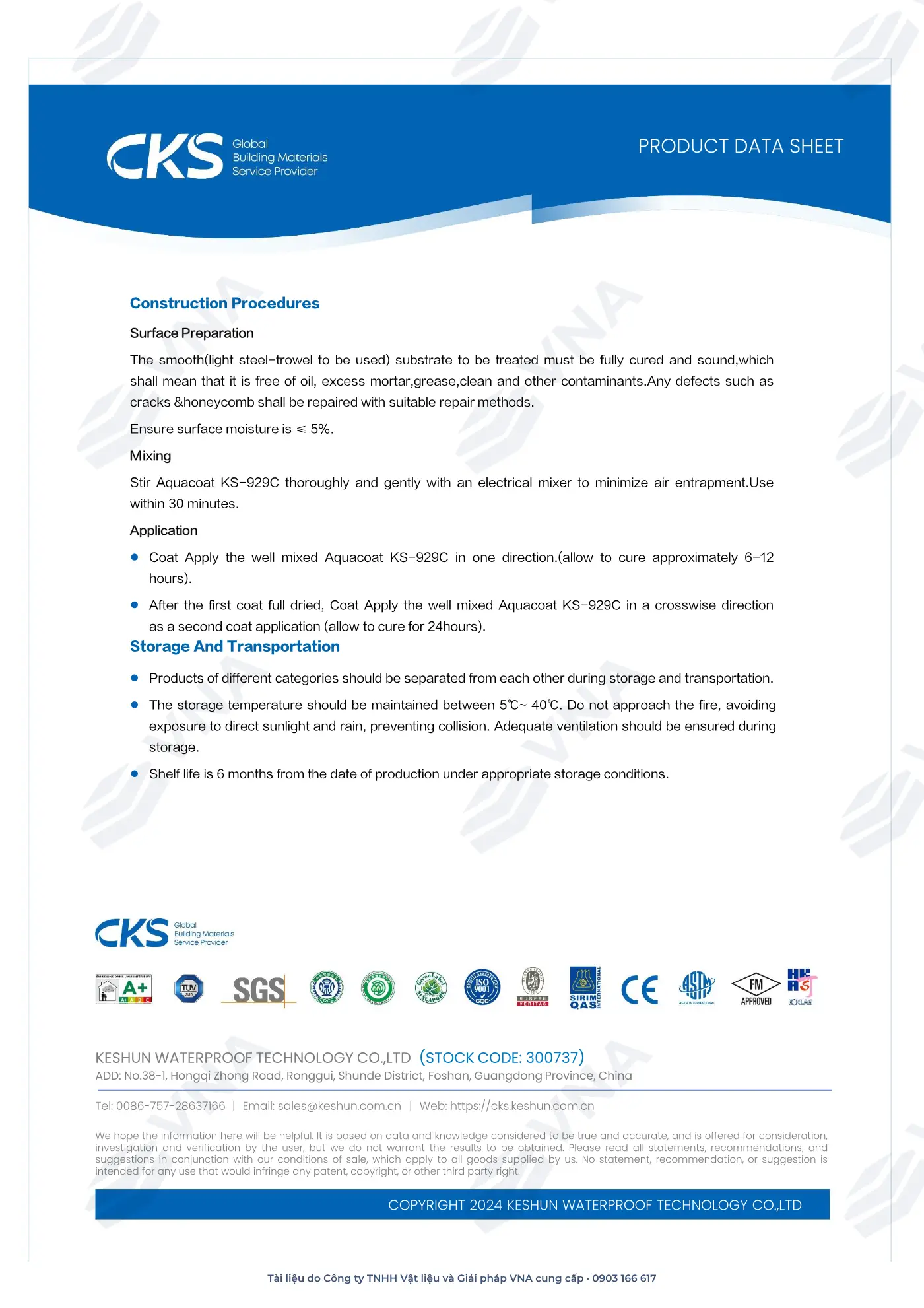 Keshun Aquacoat KS-929C technical dossier – page 4
