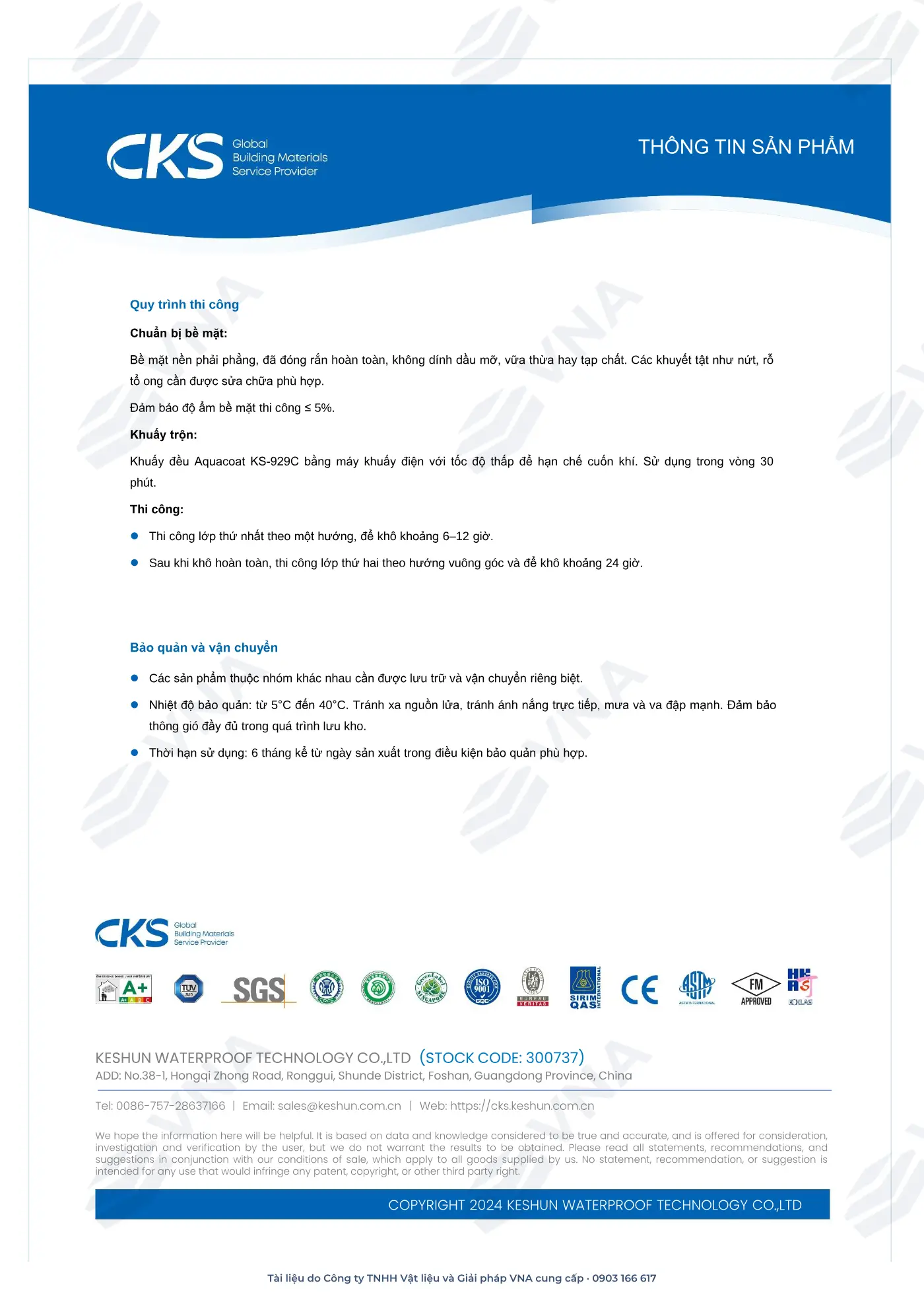 Keshun Aquacoat KS-929C technical dossier – page 6