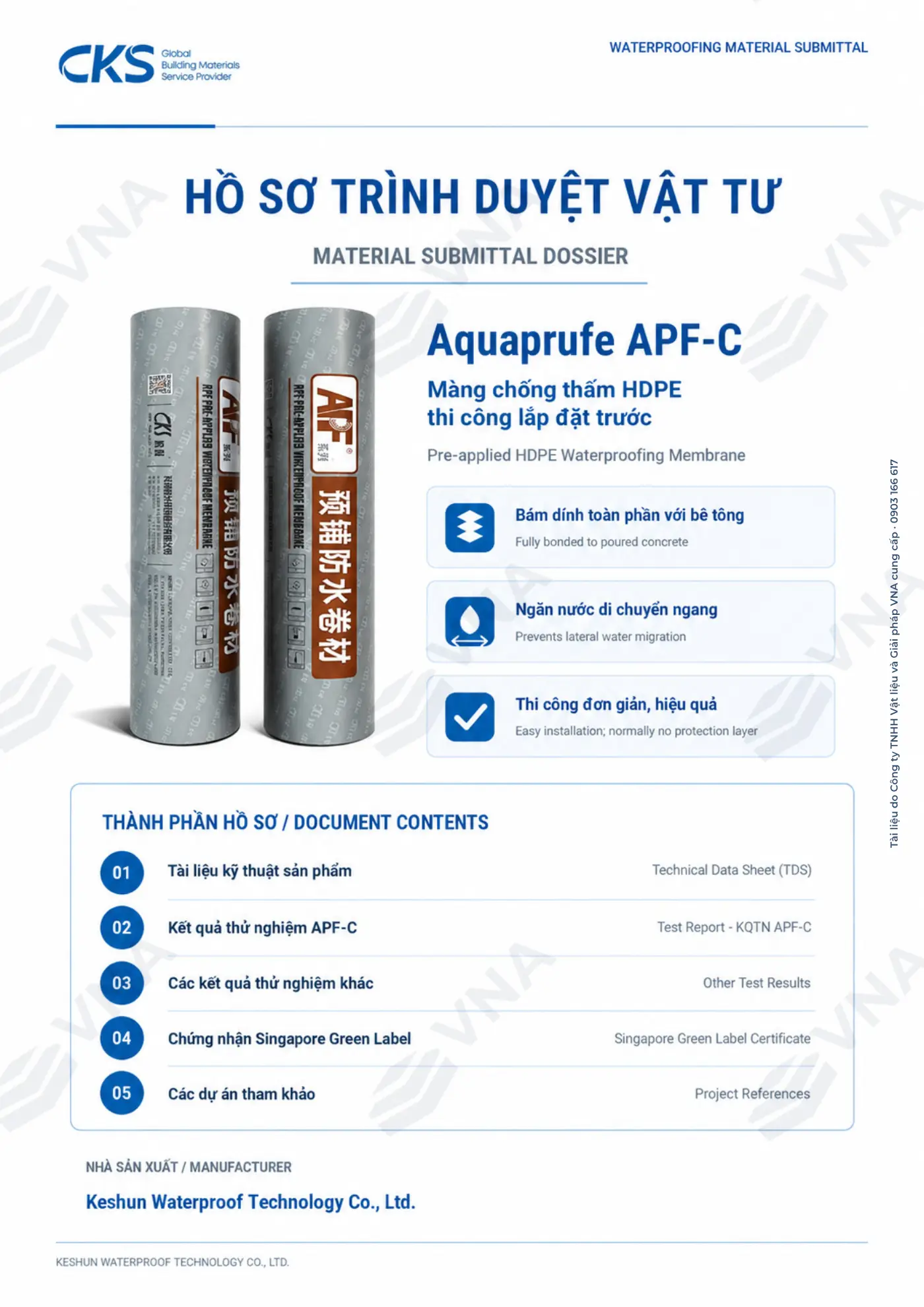 Hồ sơ kỹ thuật Keshun Aquaprufe APF-C – trang 1