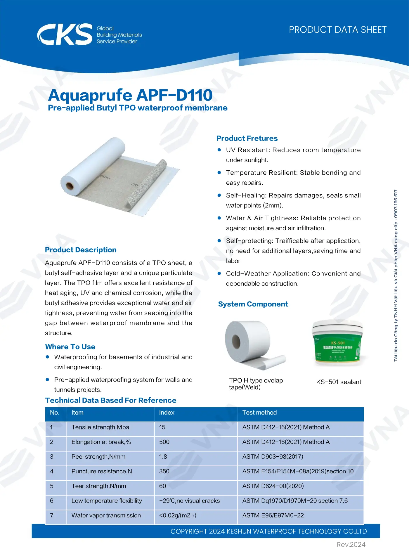 Hồ sơ kỹ thuật Keshun Aquaprufe APF-D110 – trang 1
